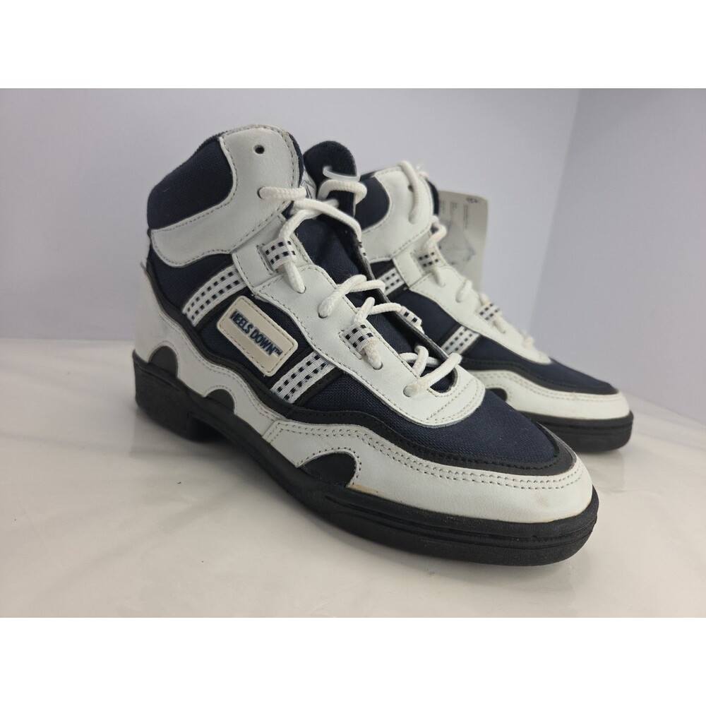 Miller's Heels Down Horse Riding Sneakers Womens Sz 7 White & Navy Leather NWOB